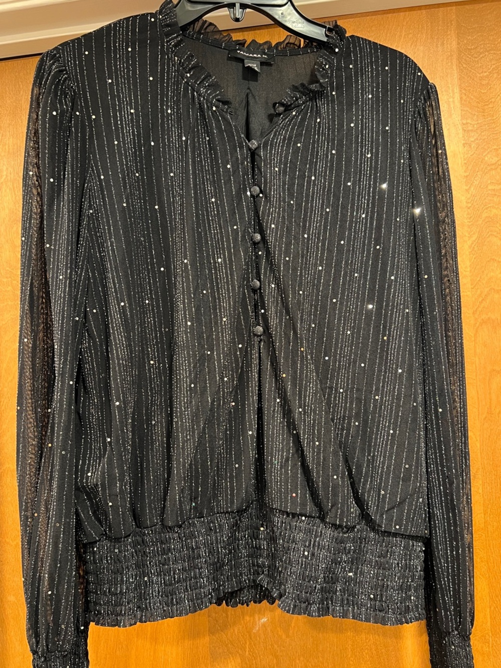 Women's Black Sparkle Button-Front Blouse